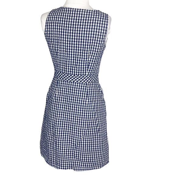 J. Crew button front gingham plaid dress blue white sz 2 - Picture 3 of 8